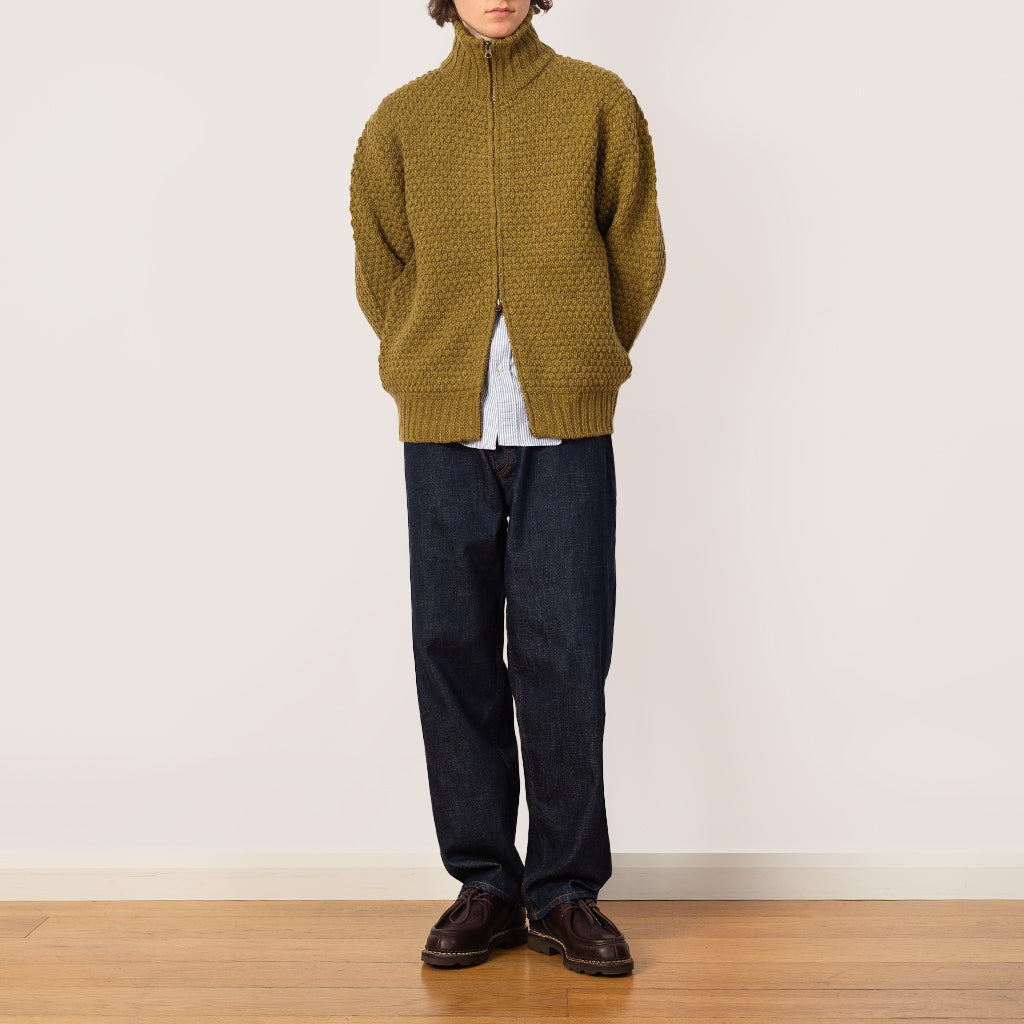 Full Zip Style Popcorn Pattern - Olive