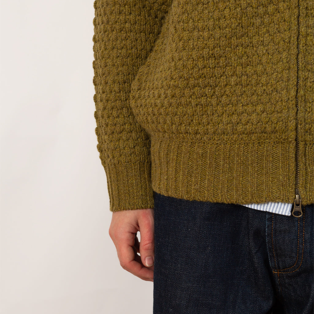 Full Zip Style Popcorn Pattern - Olive