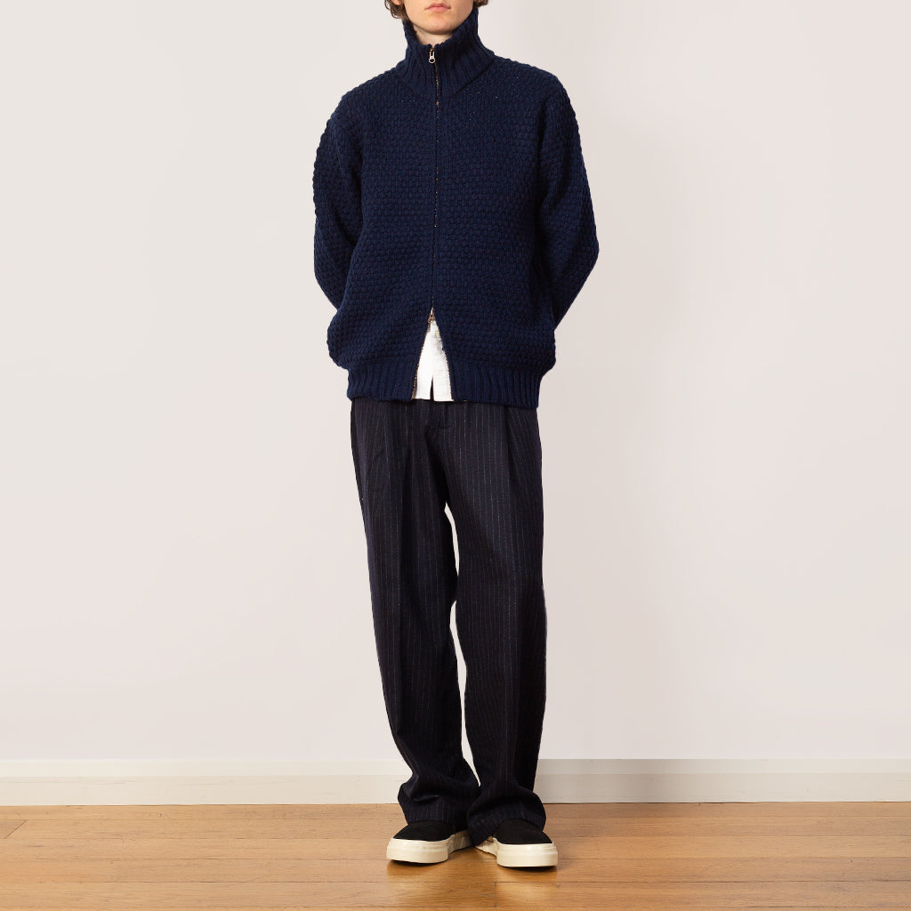 Full Zip Style Popcorn Pattern - Navy
