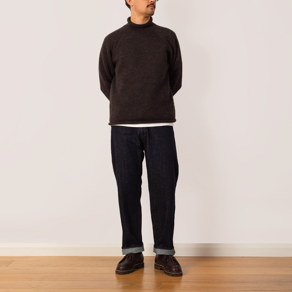 Roll Neck Knit - Mix Charcoal Brown