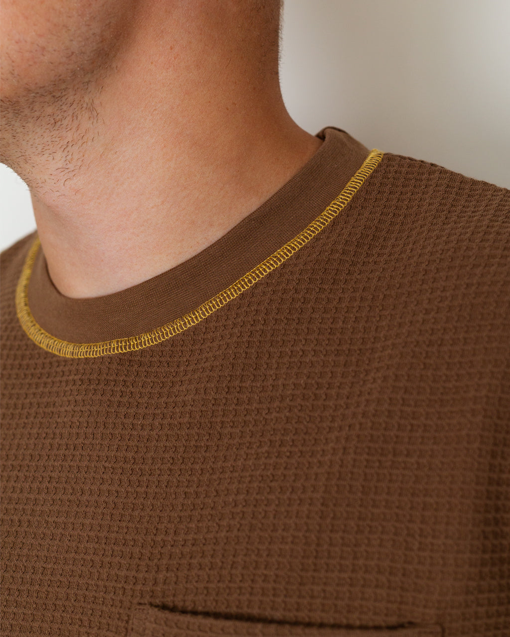 Waffle Contrast Thermal LS Tee - Brown/Yellow