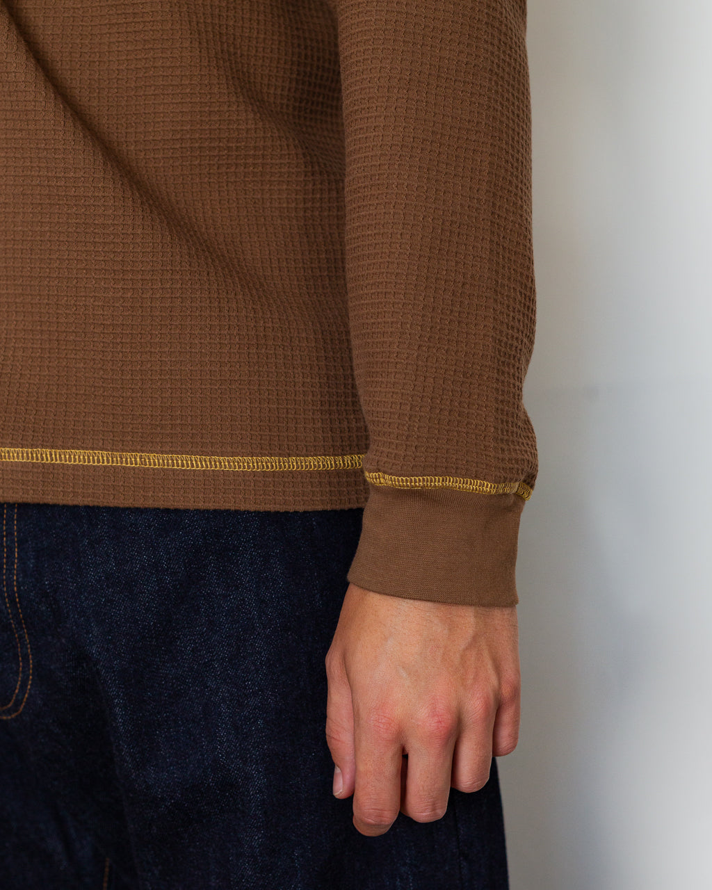 Waffle Contrast Thermal LS Tee - Brown/Yellow