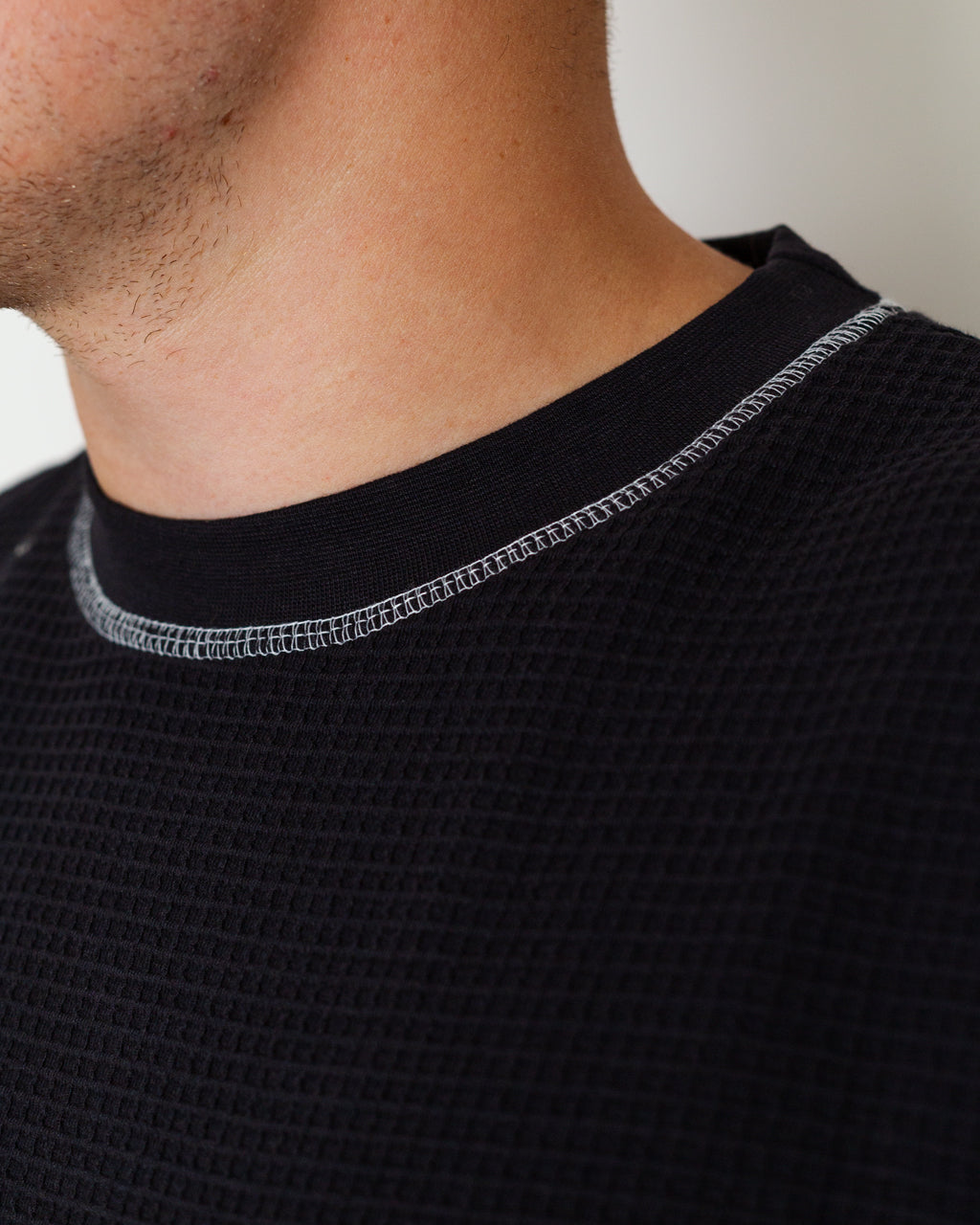Waffle Contrast Thermal LS Tee - Black/White