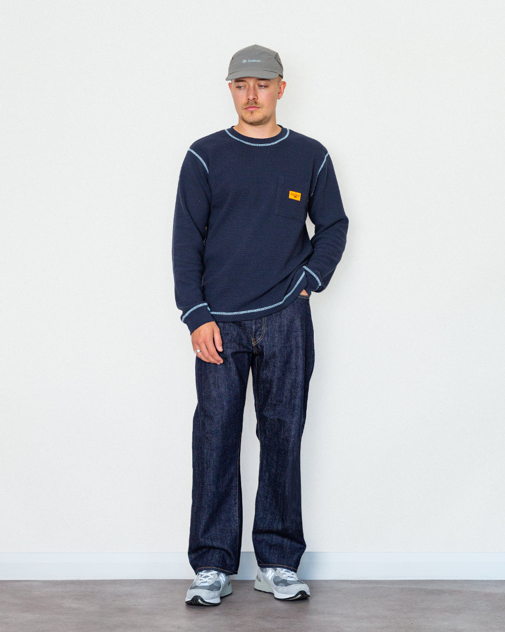 Waffle Contrast Thermal LS Tee - Navy/Blue