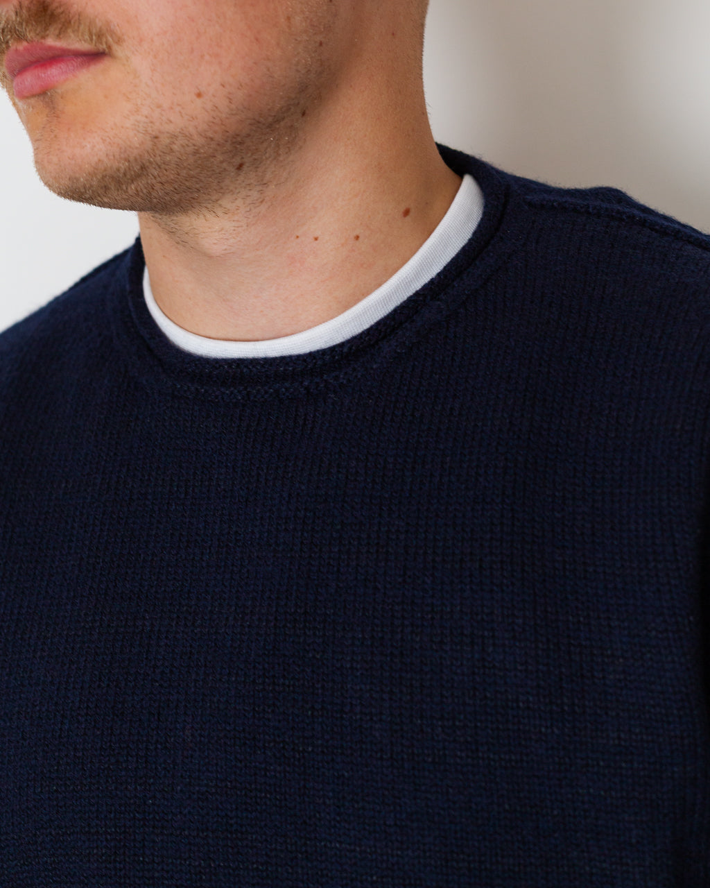 Textured Roll Trim Tunic - Navy Marl