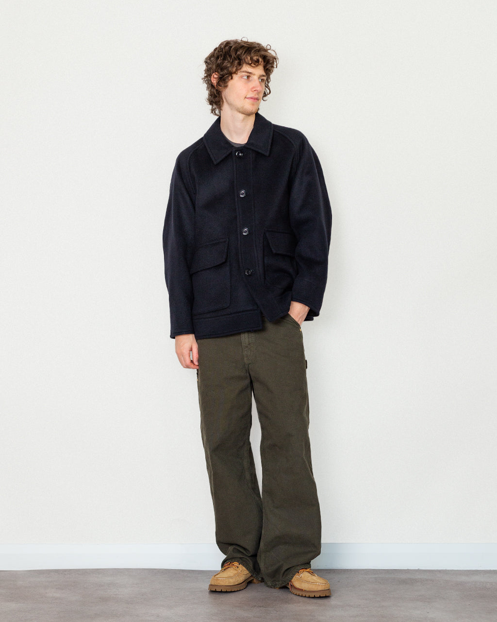 Maple Raglan Wool Short Coat - Dark Navy