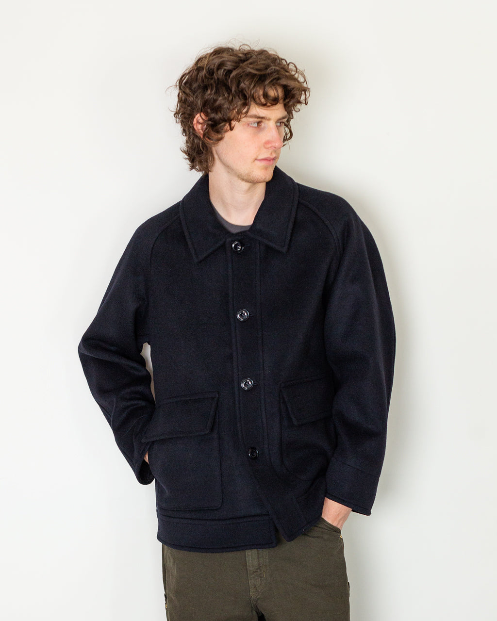 Maple Raglan Wool Short Coat - Dark Navy