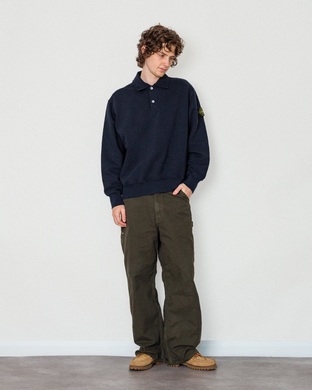 Tubular Cotton Fleece LS Polo  - Navy Blue V0020