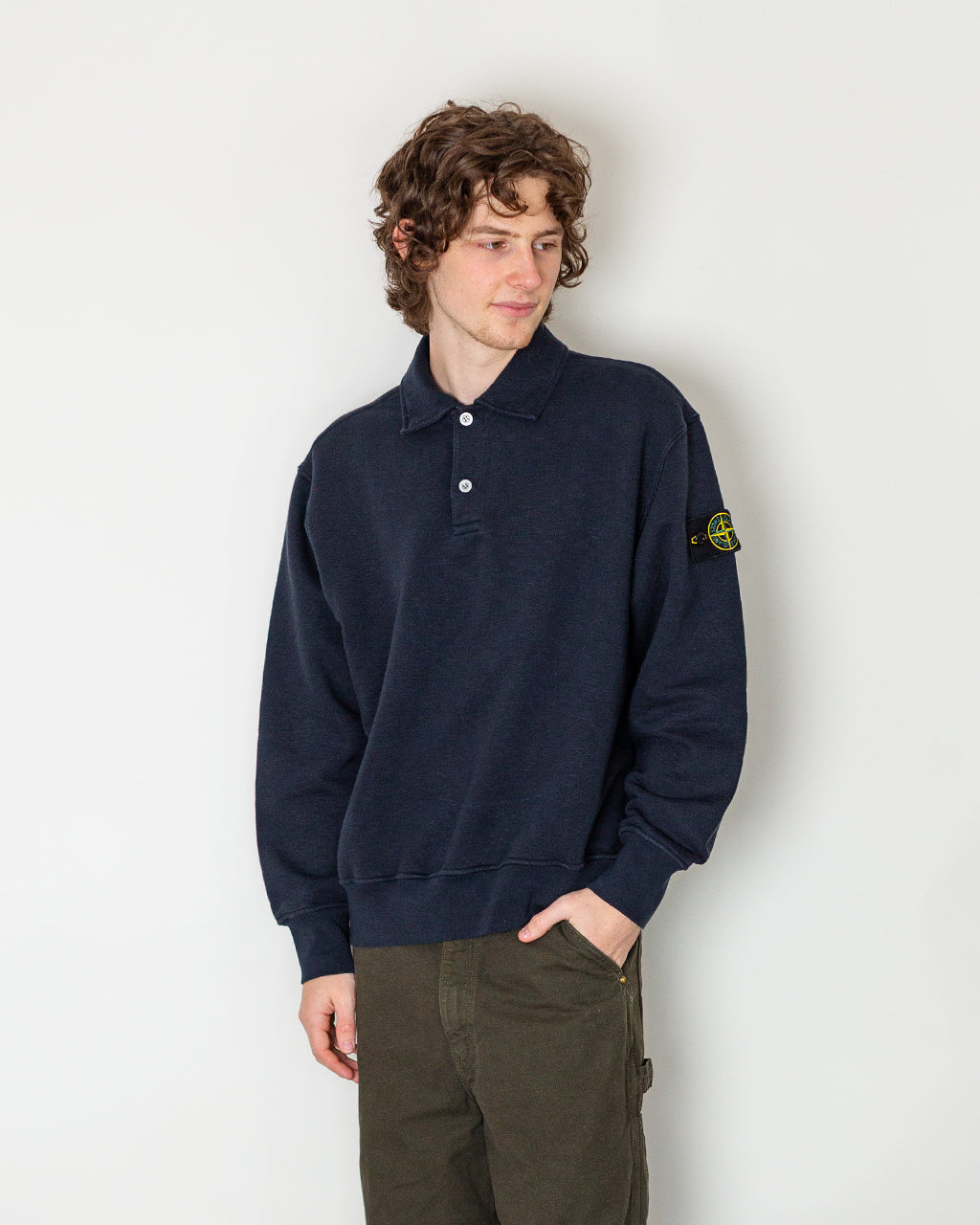 Tubular Cotton Fleece LS Polo  - Navy Blue V0020