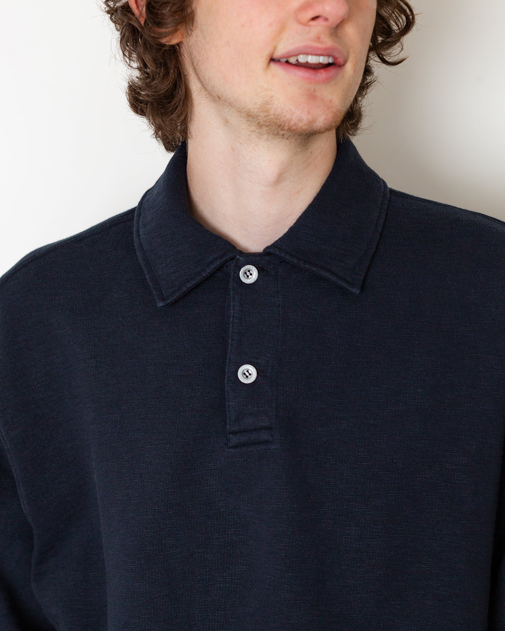 Tubular Cotton Fleece LS Polo  - Navy Blue V0020