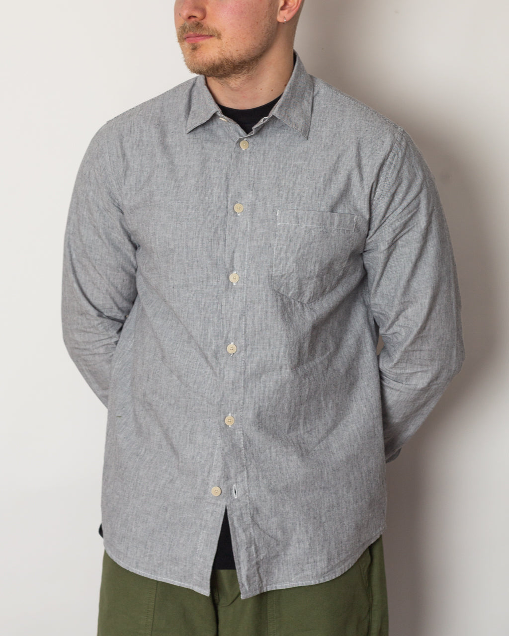 Relaxed Fit Shirt - Black Micro Stripe Linen
