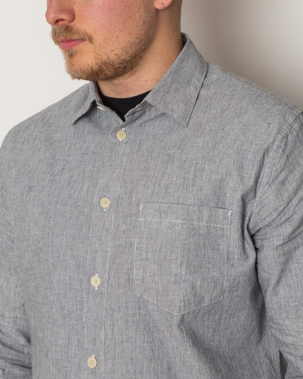 Relaxed Fit Shirt - Black Micro Stripe Linen