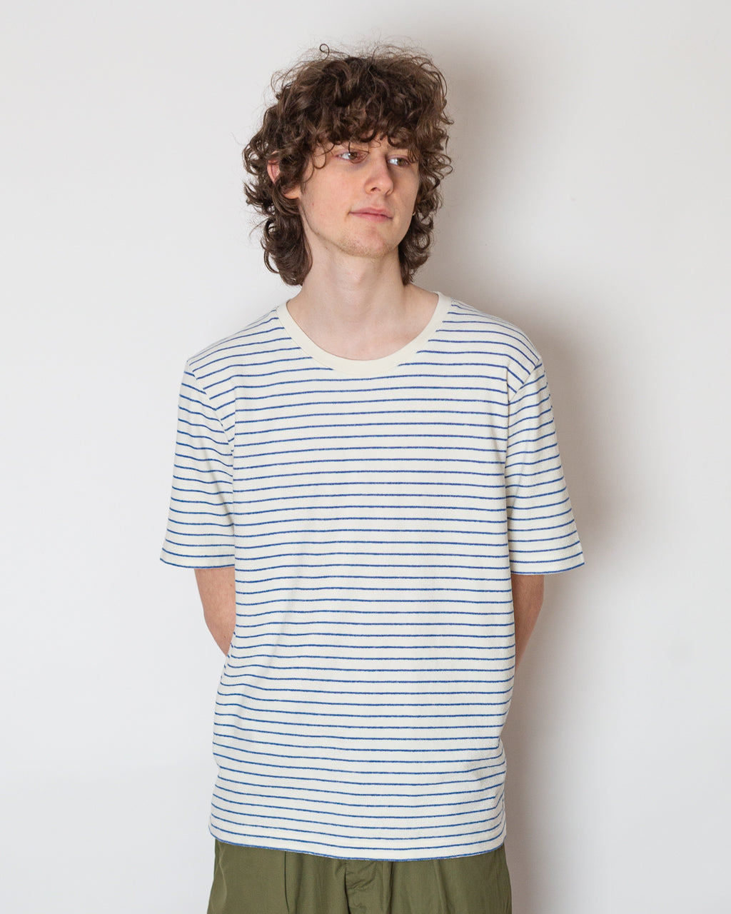 SS Textured Stripe Tee - Ecru Bright Blue