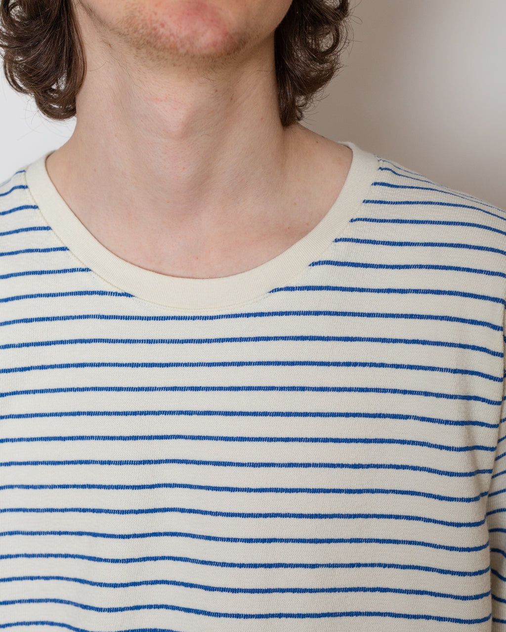 SS Textured Stripe Tee - Ecru Bright Blue