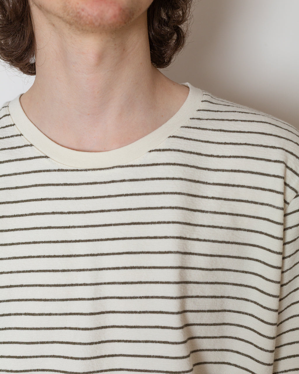SS Textured Stripe Tee - Ecru Olive