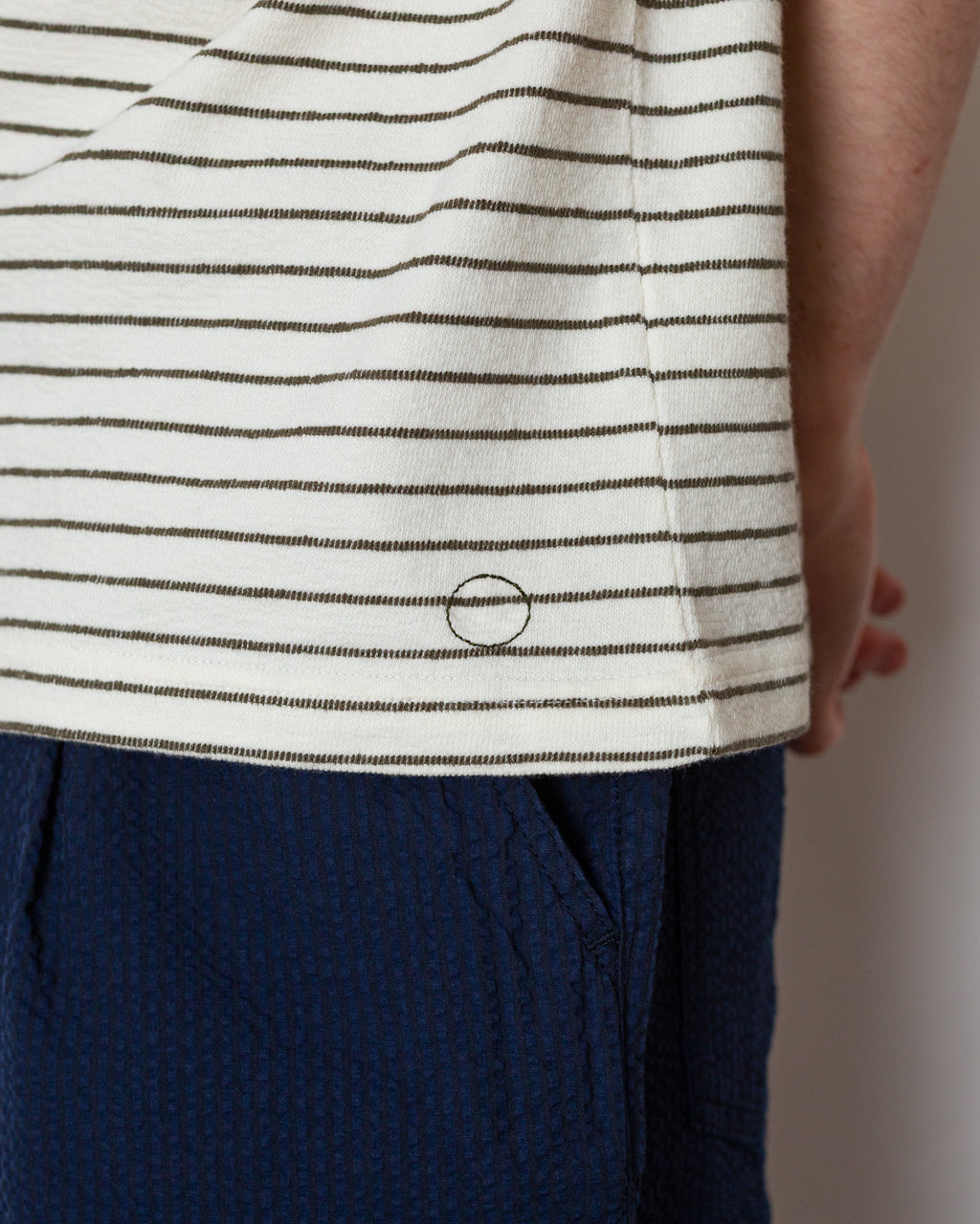 SS Textured Stripe Tee - Ecru Olive