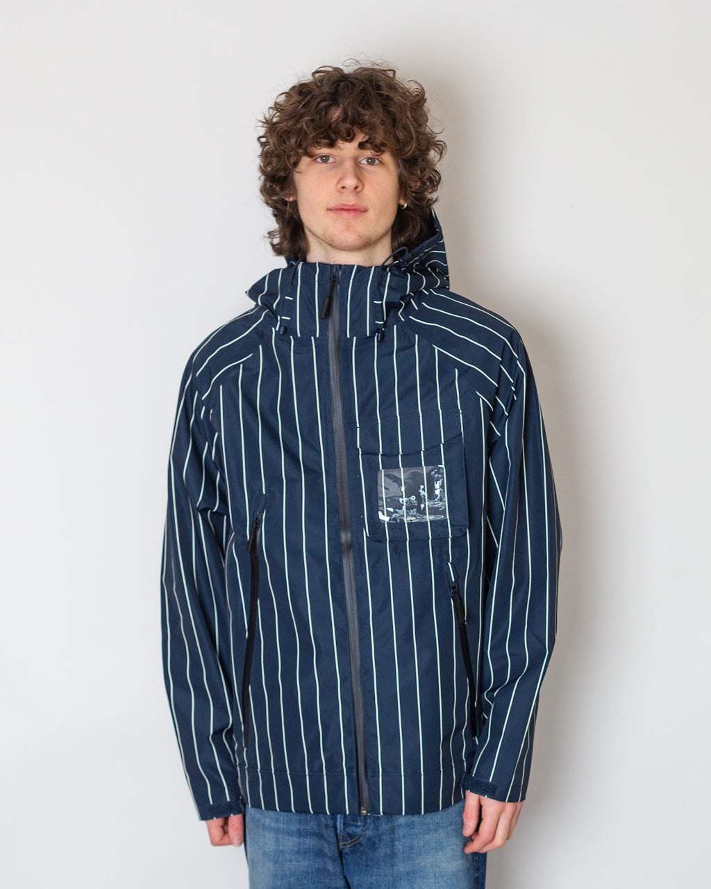 Pinstripe Oracle Jacket - Navy White | Pop Trading Company | Peggs