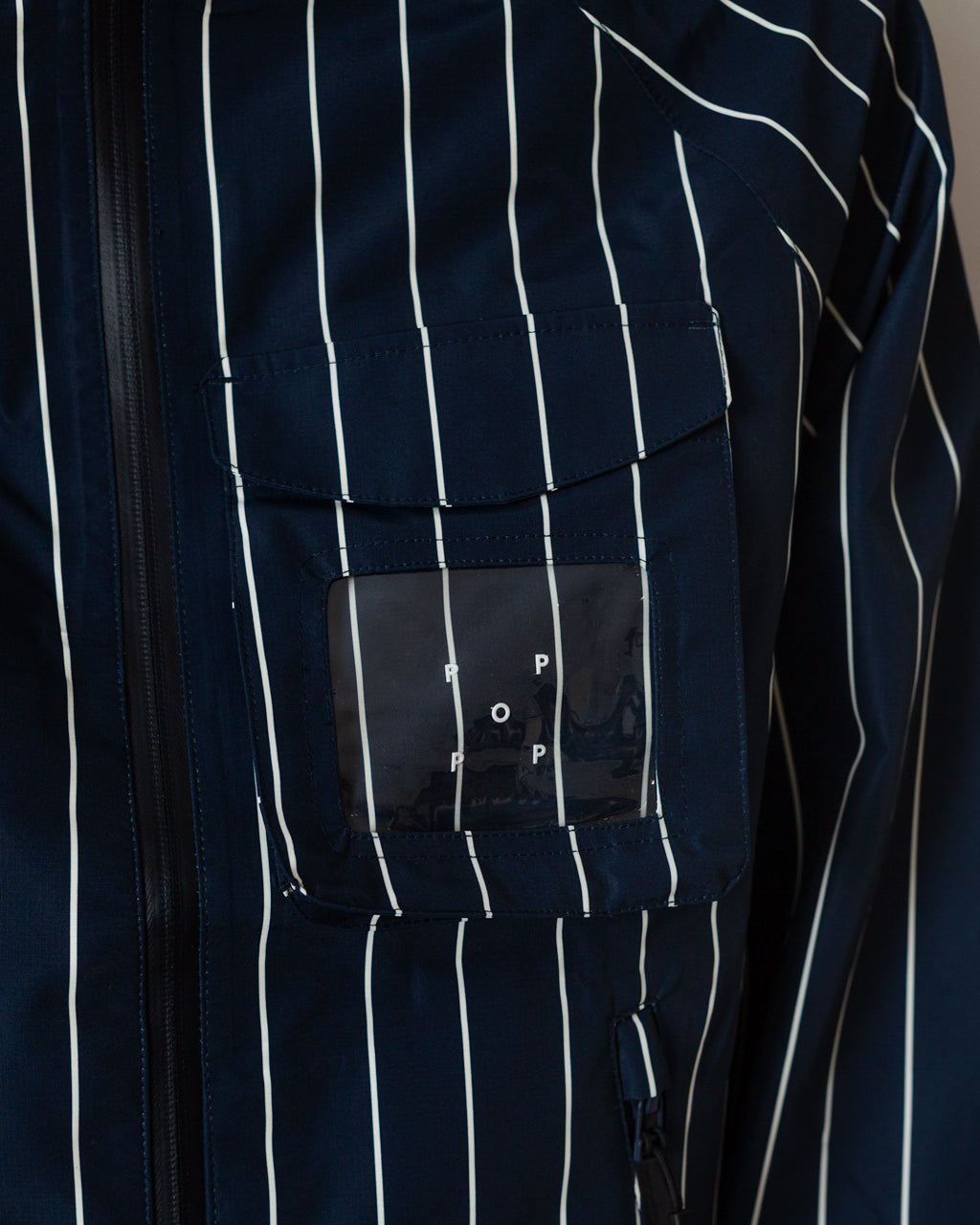 Pinstripe Oracle Jacket - Navy White | Pop Trading Company | Peggs