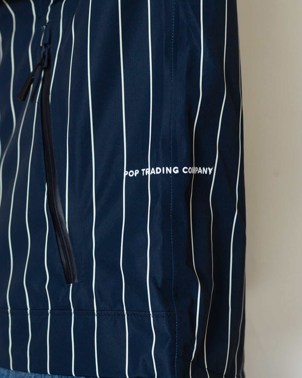 Pinstripe Oracle Jacket - Navy White | Pop Trading Company | Peggs