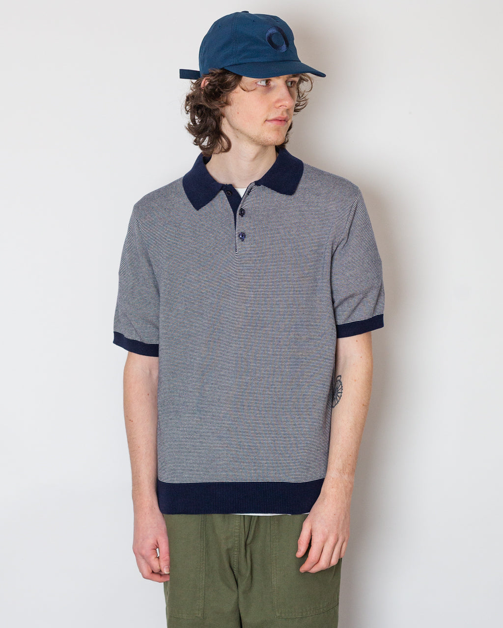 Microstripe SS Polo - Navy/Ecru