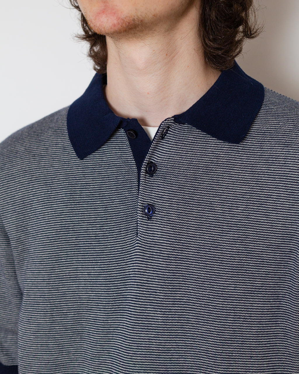 Microstripe SS Polo - Navy/Ecru
