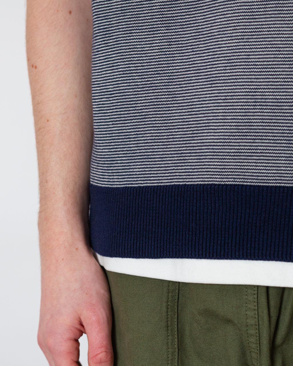 Microstripe SS Polo - Navy/Ecru
