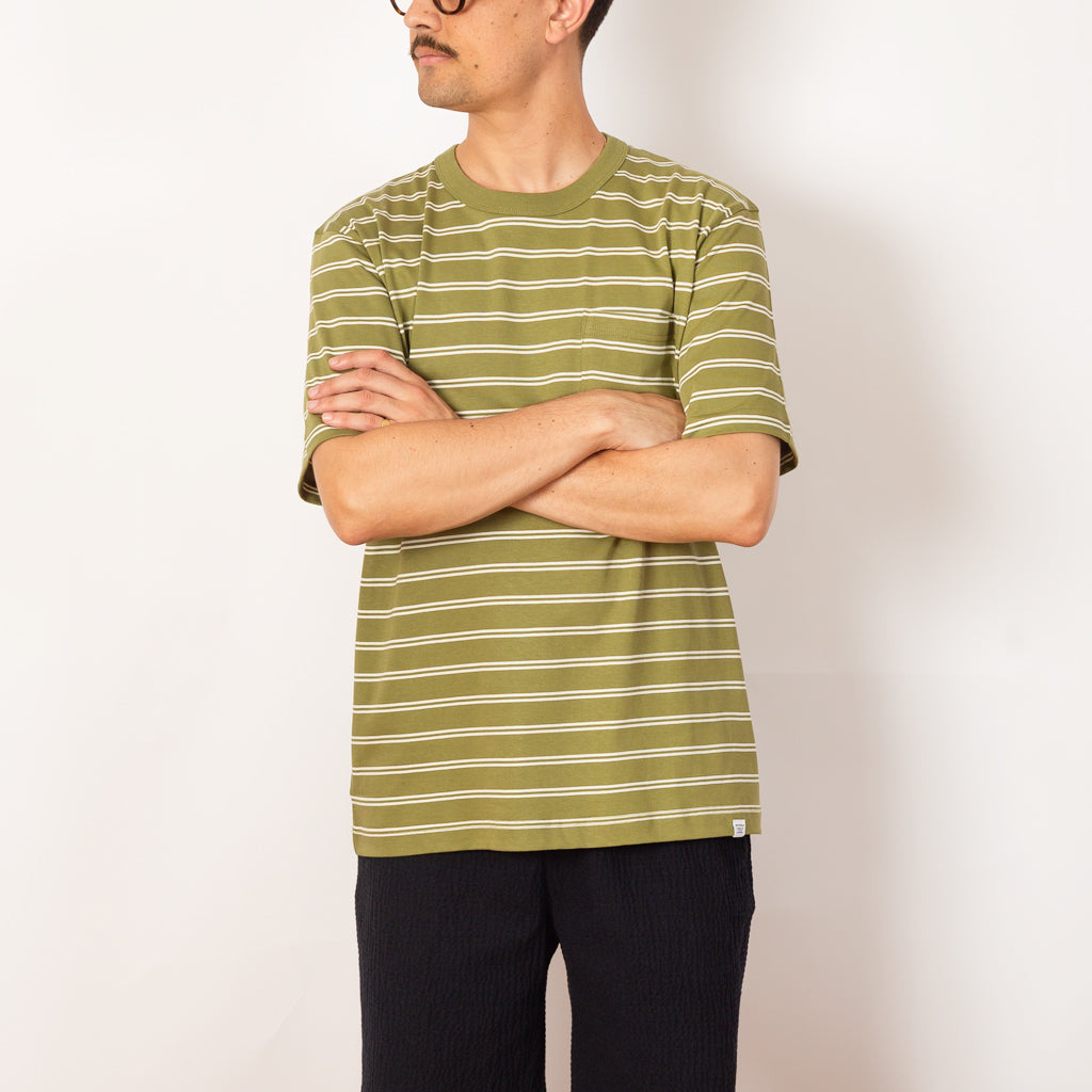 Holger Organic Sailor Stripe Pocket Tee - Moss Green