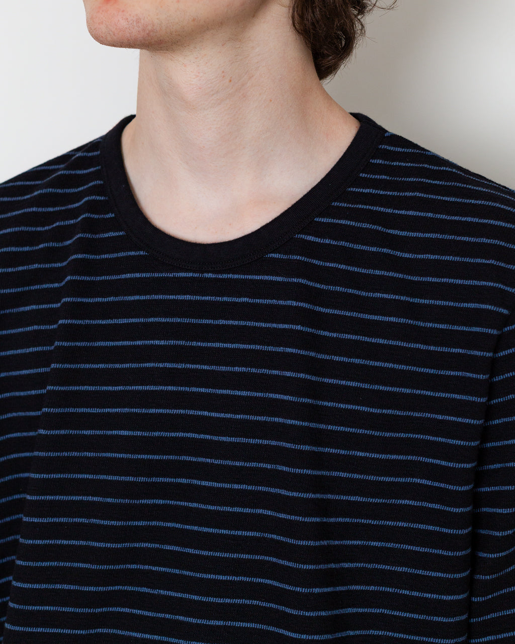 S/S Textured Stripe Tee - Black/Soft Blue | Folk | Peggs & son.