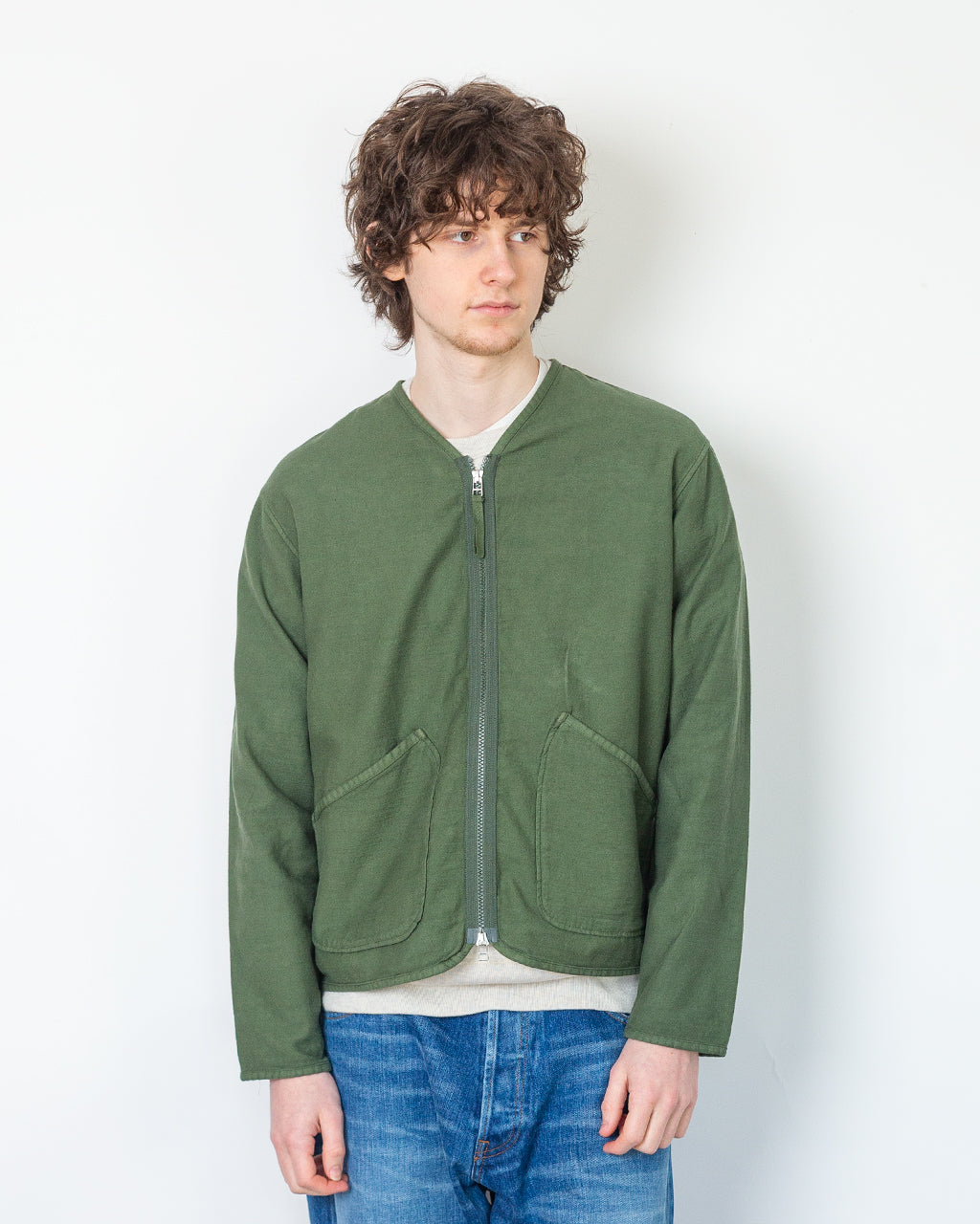 Zip Liner - Olive Slub Sateen