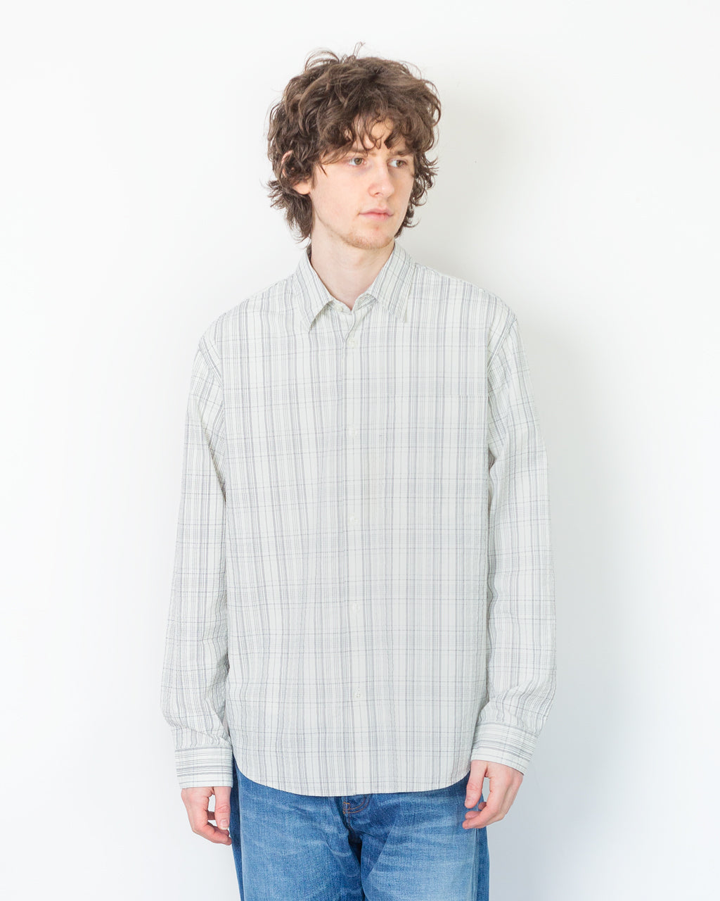 Anraslund Seersucker L/S Shirt - Birch/Black