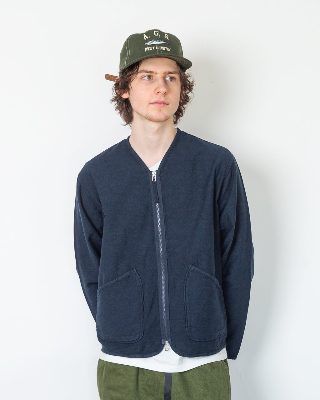 A*R様 OAMC X UNION LINER NAVY S Zip Liner - Navy Slub Sateen | Universal Works | Peggs & son.