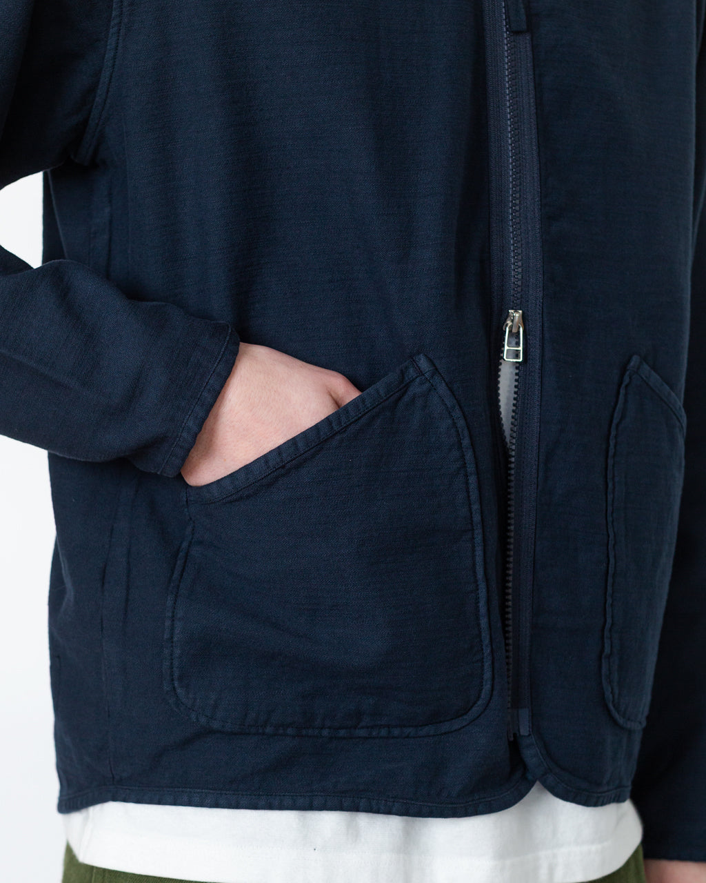 Zip Liner - Navy Slub Sateen | Universal Works | Peggs & son.