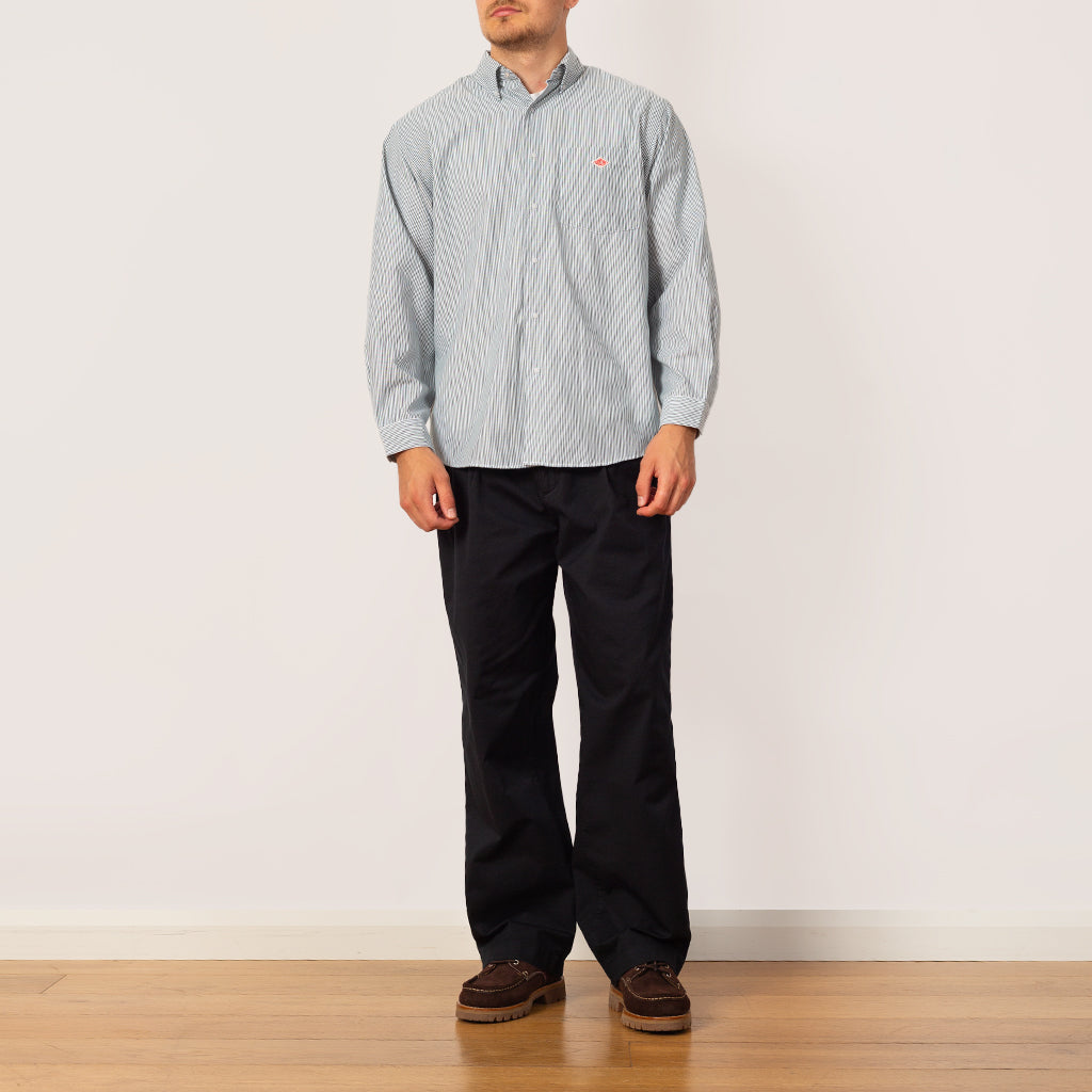 Dot Button B.D. Shirt - White/Green Stripe