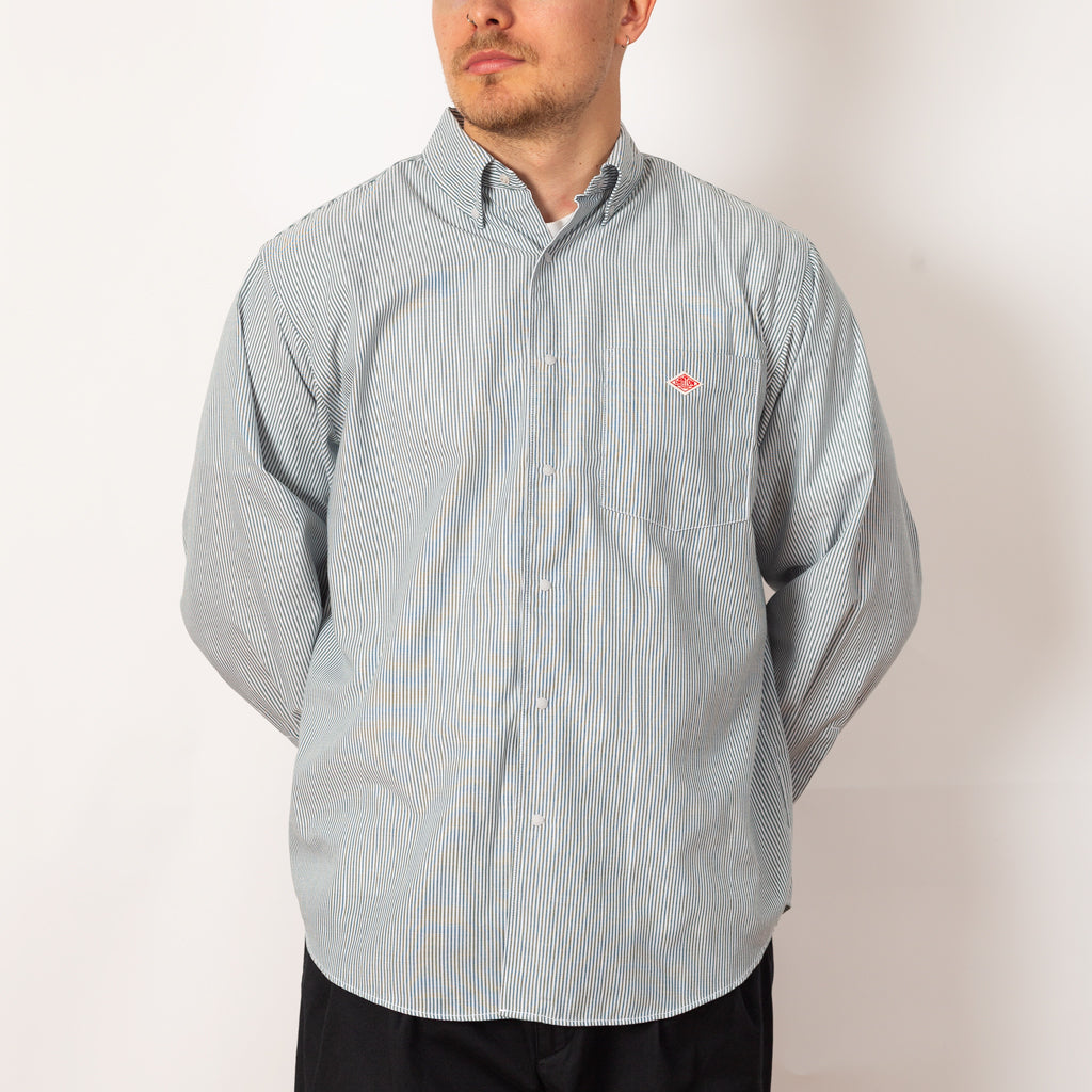 Dot Button B.D. Shirt - White/Green Stripe