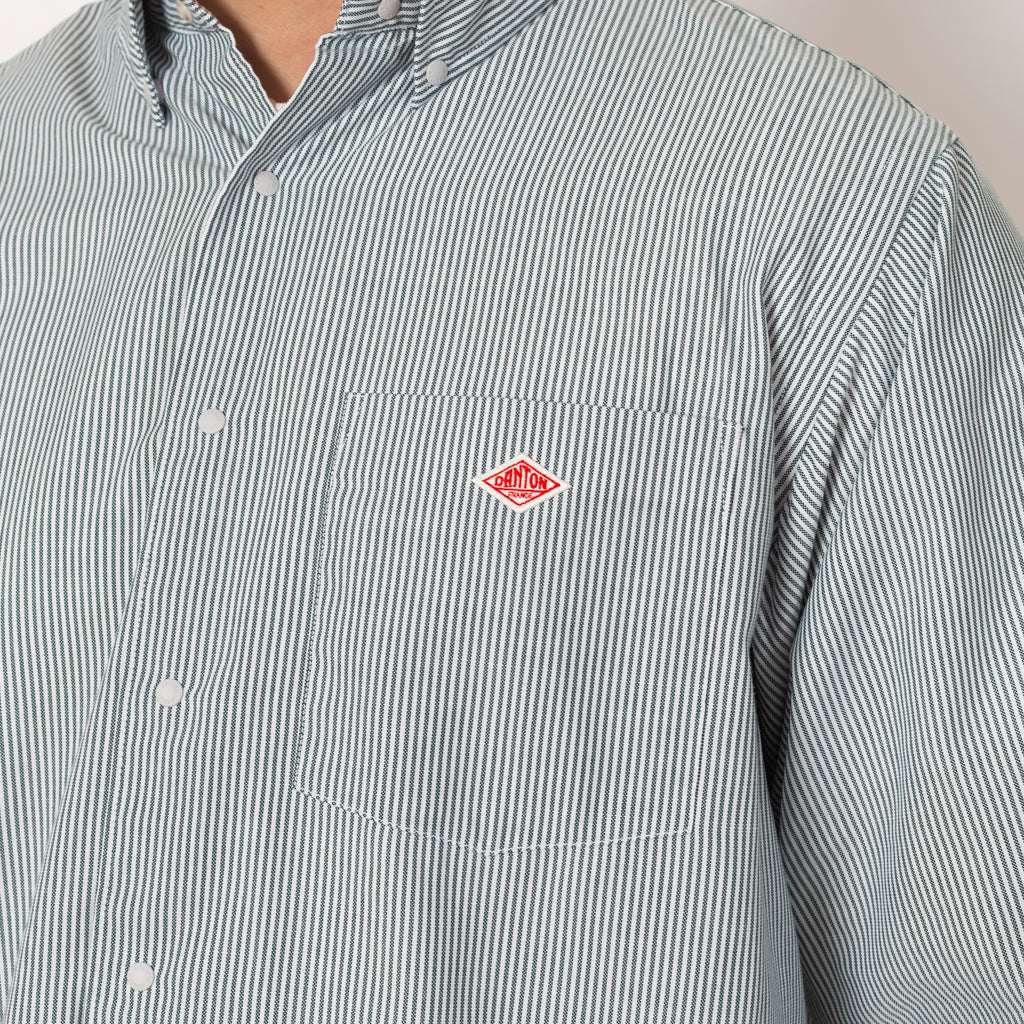 Dot Button B.D. Shirt - White/Green Stripe