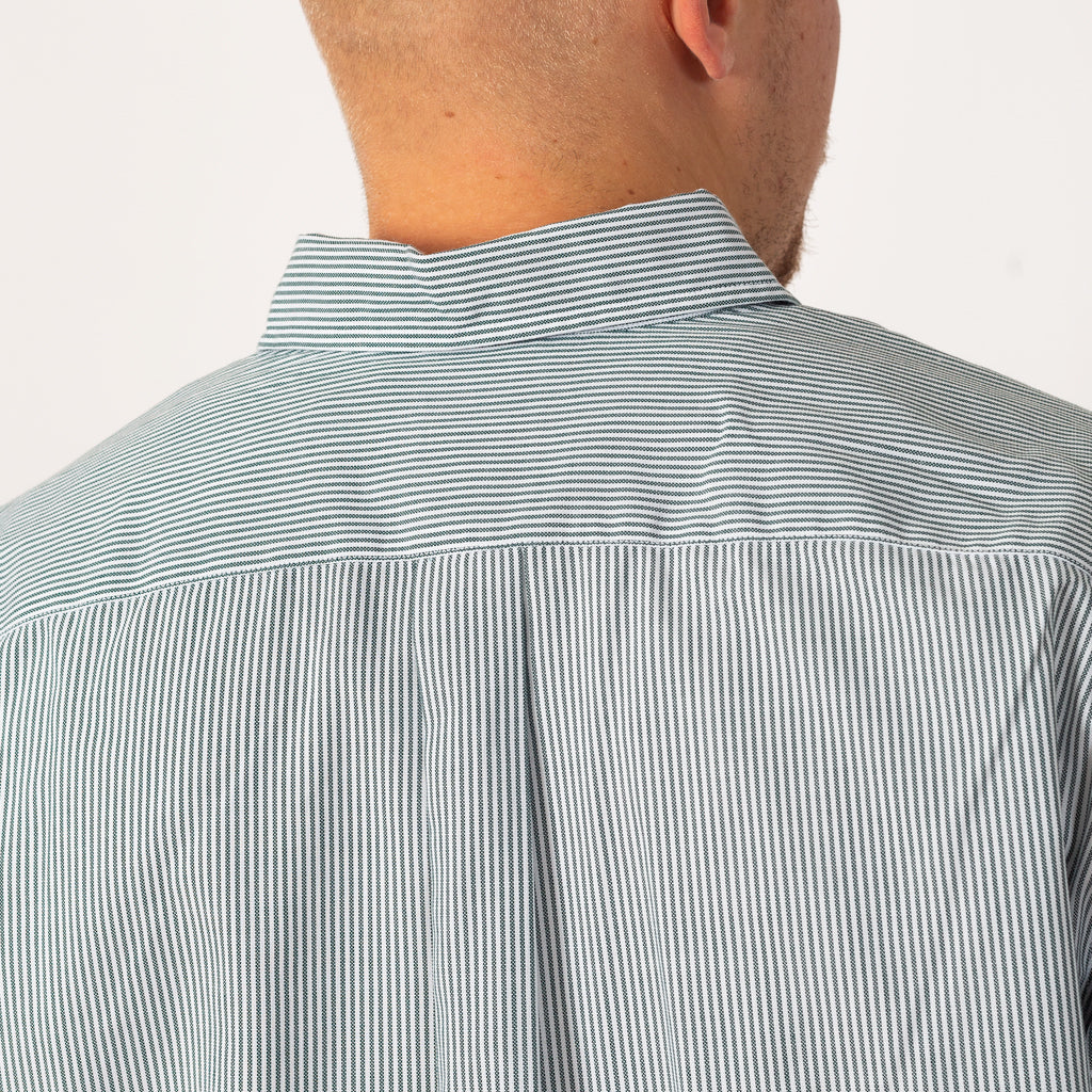 Dot Button B.D. Shirt - White/Green Stripe