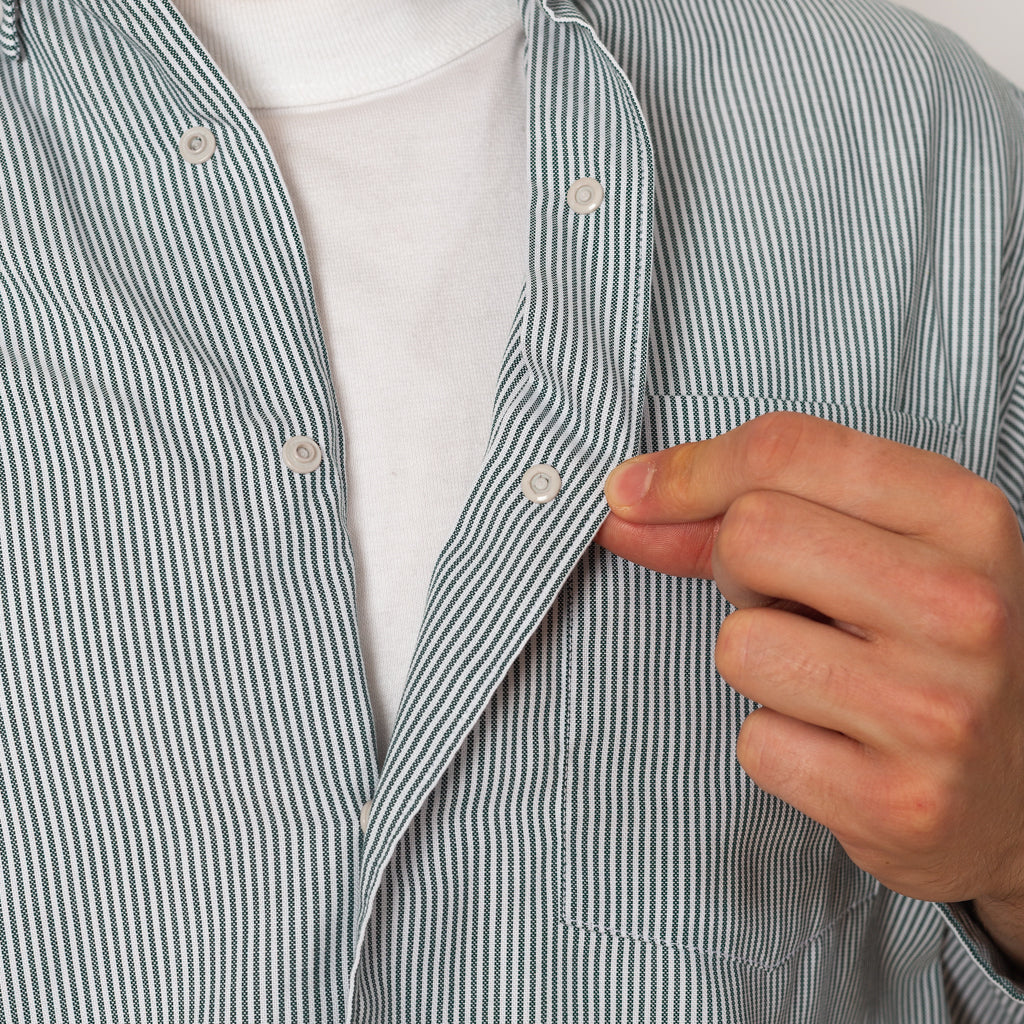 Dot Button B.D. Shirt - White/Green Stripe