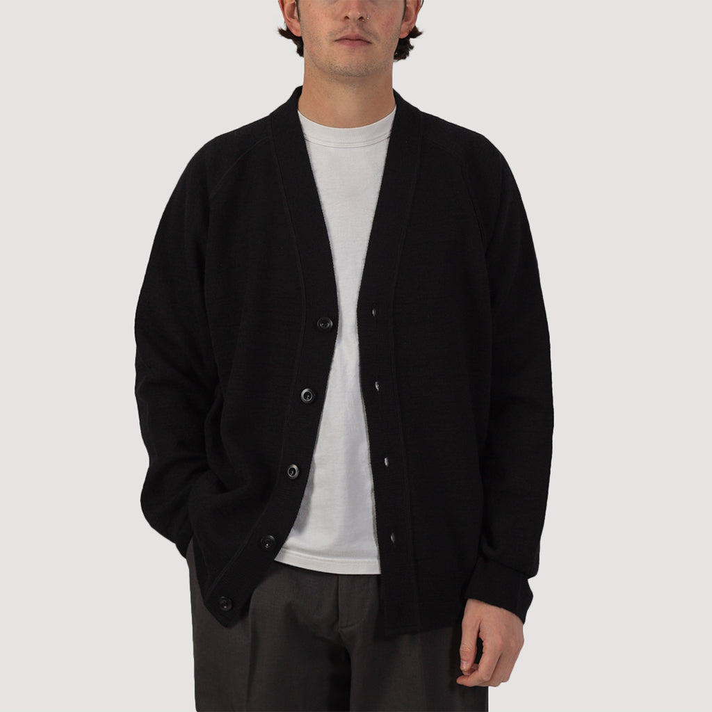 Raglan Dry Wool Cardigan - Black
