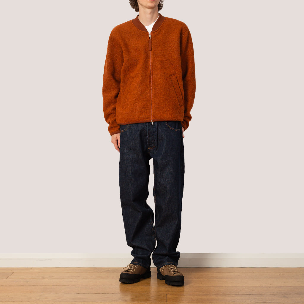 Wool Fleece Zip Bomber - Rust