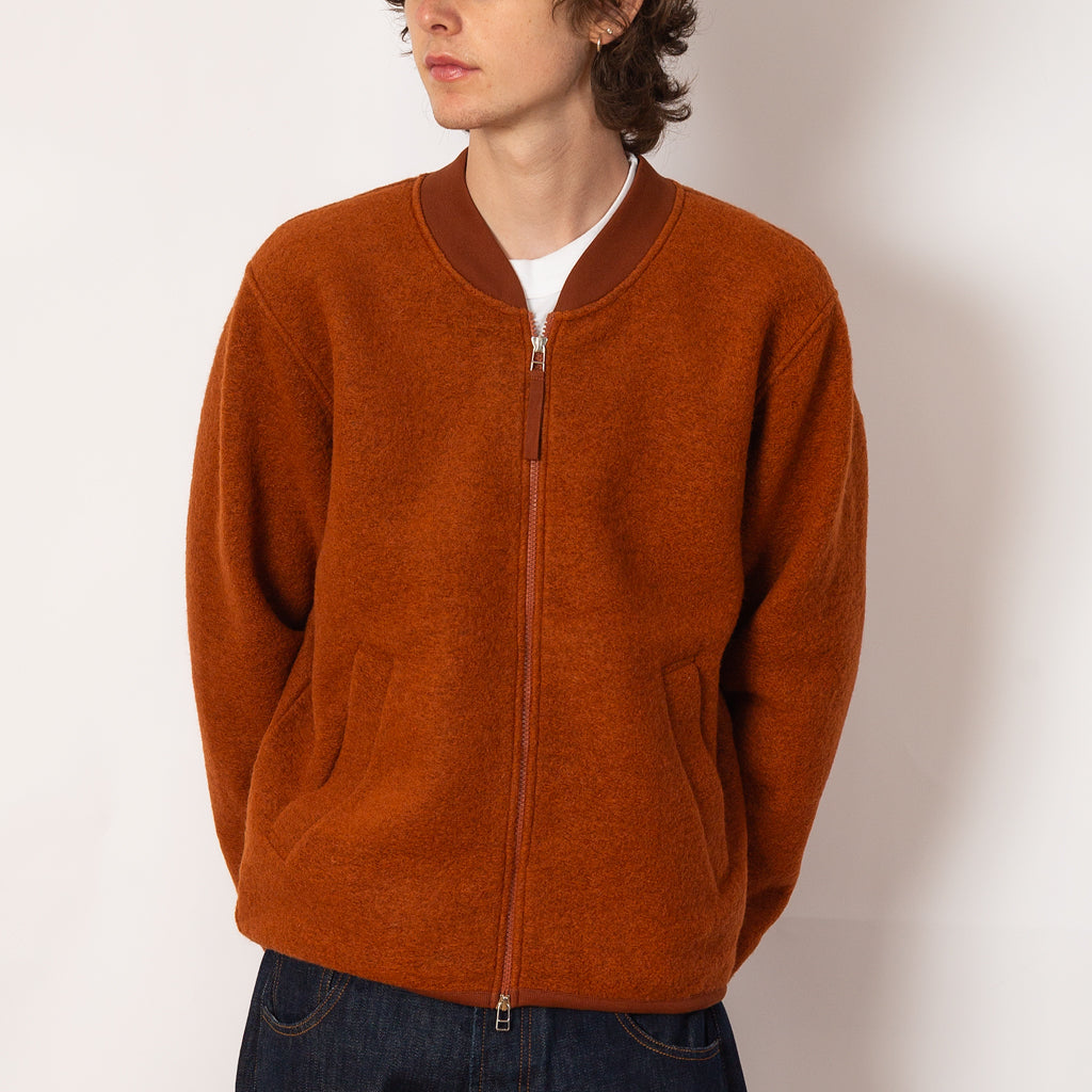 Wool Fleece Zip Bomber - Rust
