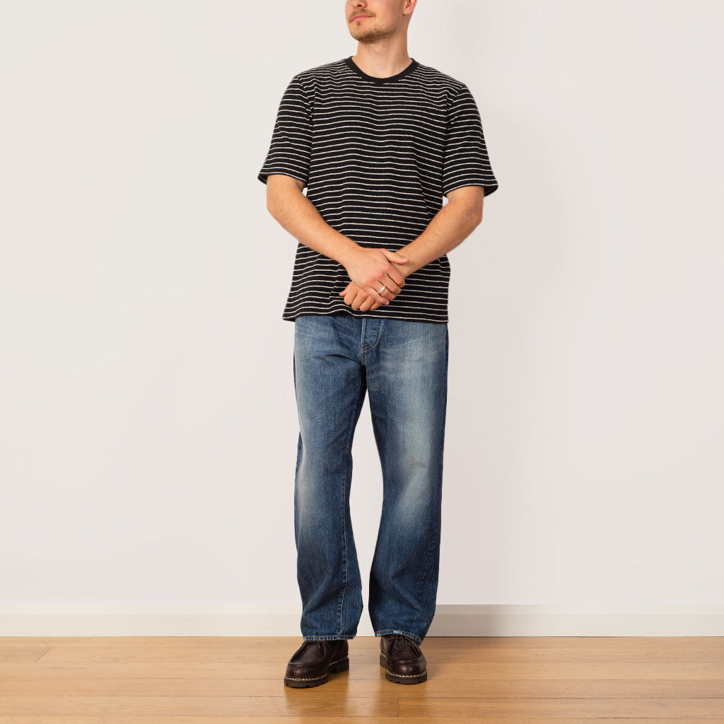 SS Textured Stripe Tee - Black Ecru