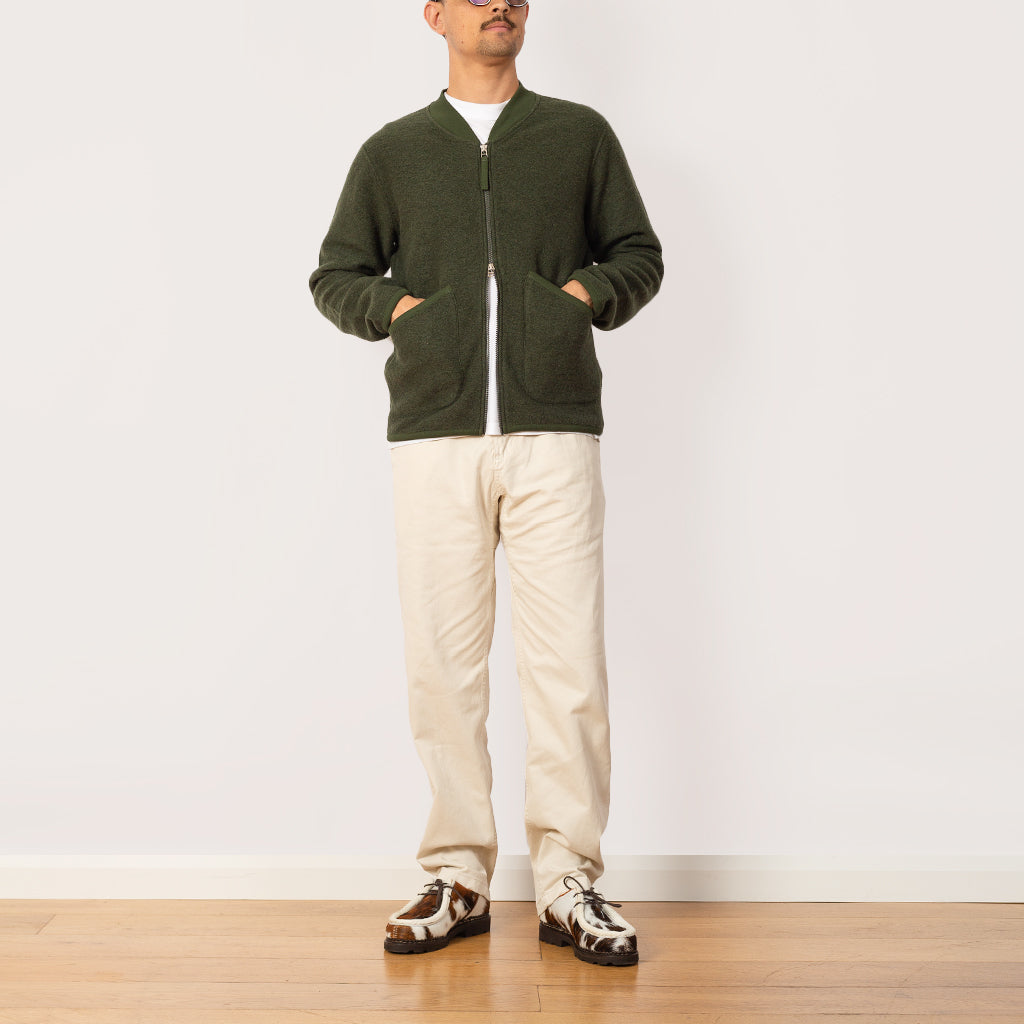 Wool Fleece Zip Bomber - Olive