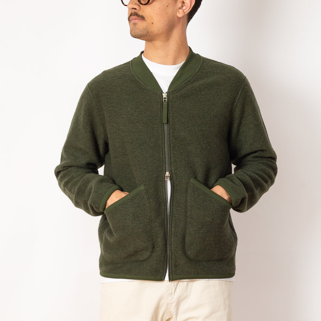Wool Fleece Zip Bomber - Olive