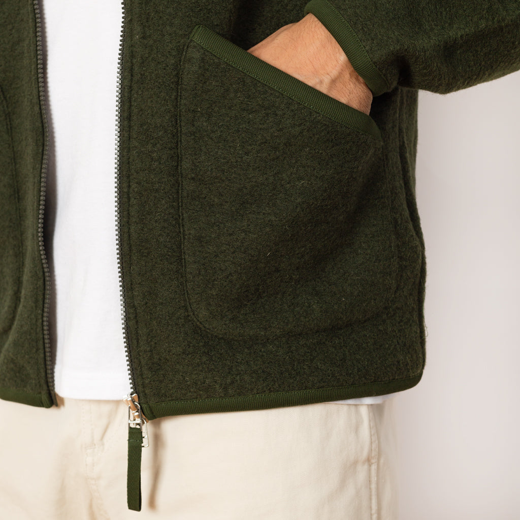 Wool Fleece Zip Bomber - Olive