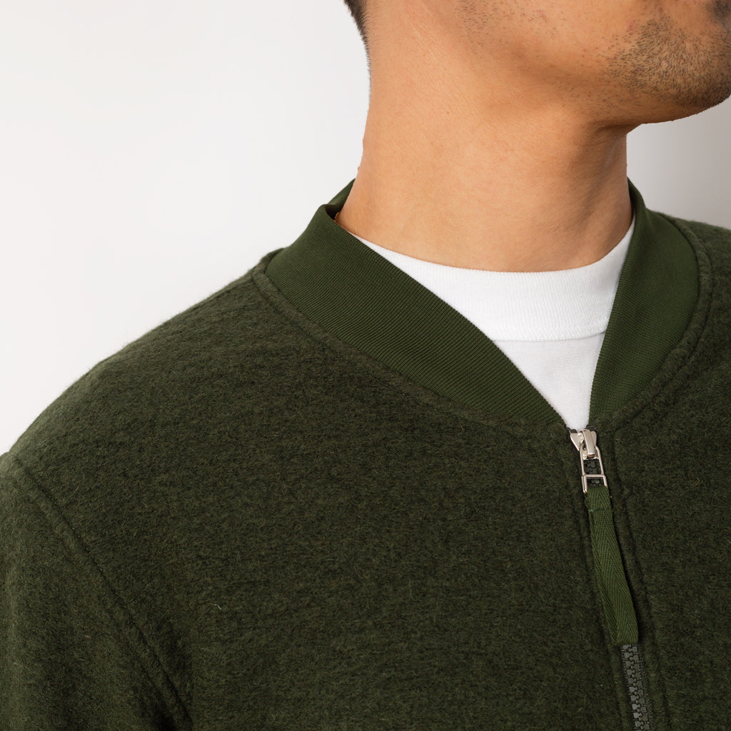 Wool Fleece Zip Bomber - Olive