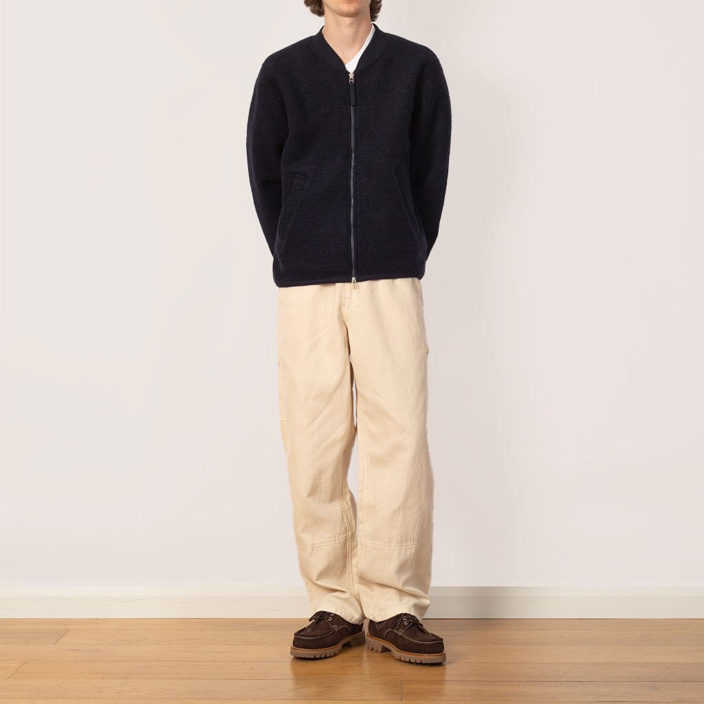 Wool Fleece Zip Bomber - Navy