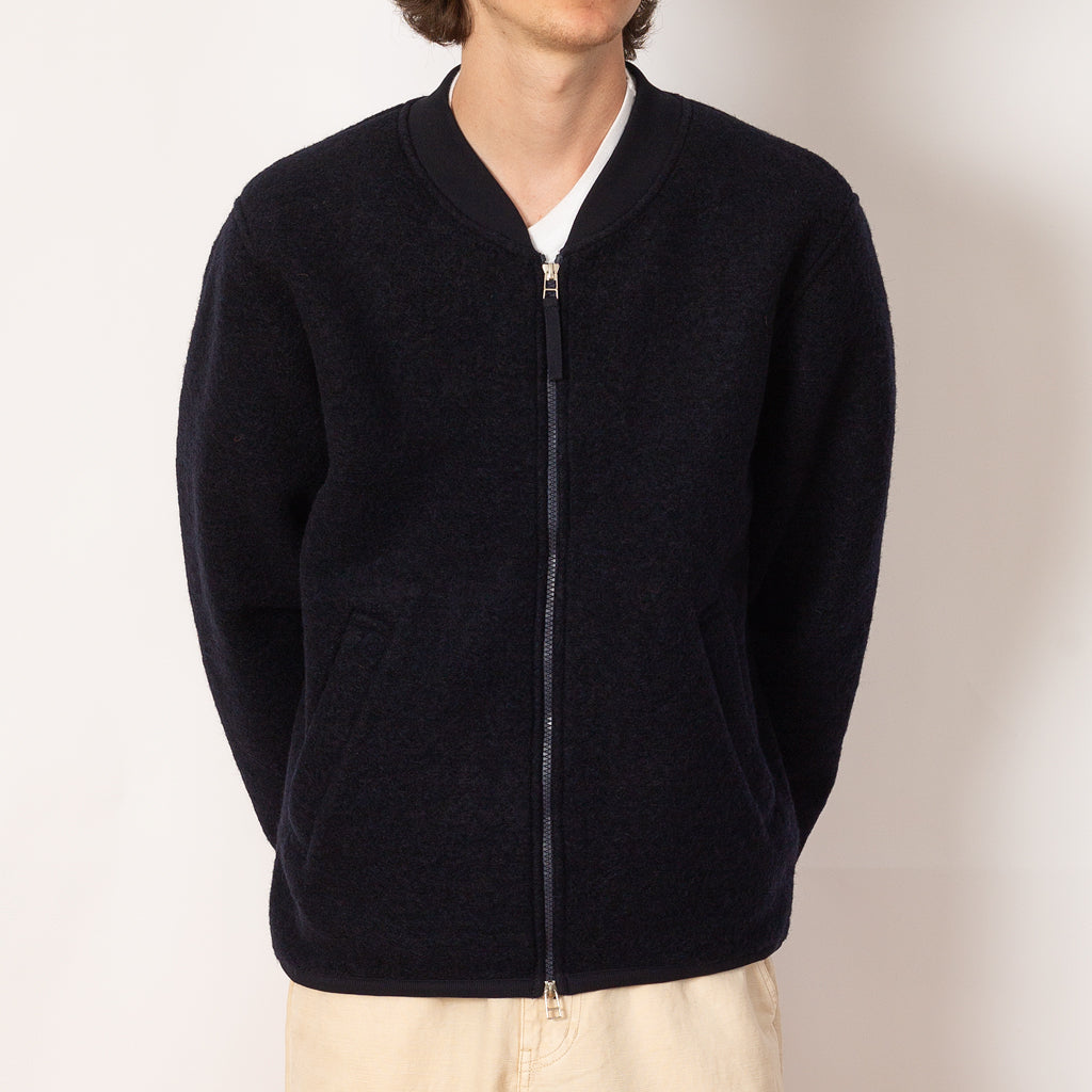 Wool Fleece Zip Bomber - Navy