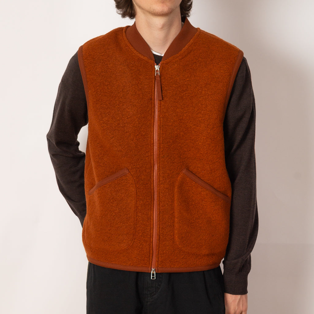 Wool Fleece Zip Waistcoat - Rust