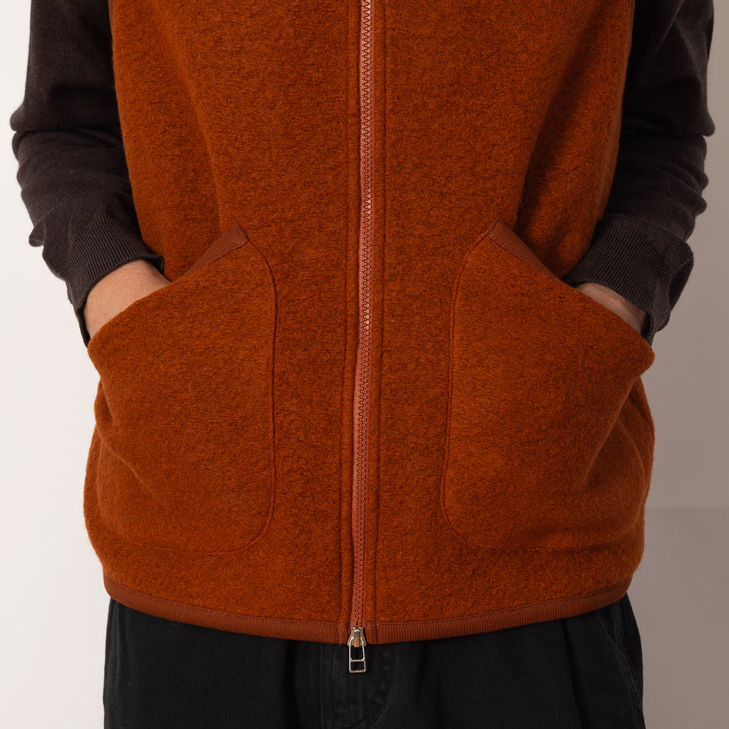 Wool Fleece Zip Waistcoat - Rust