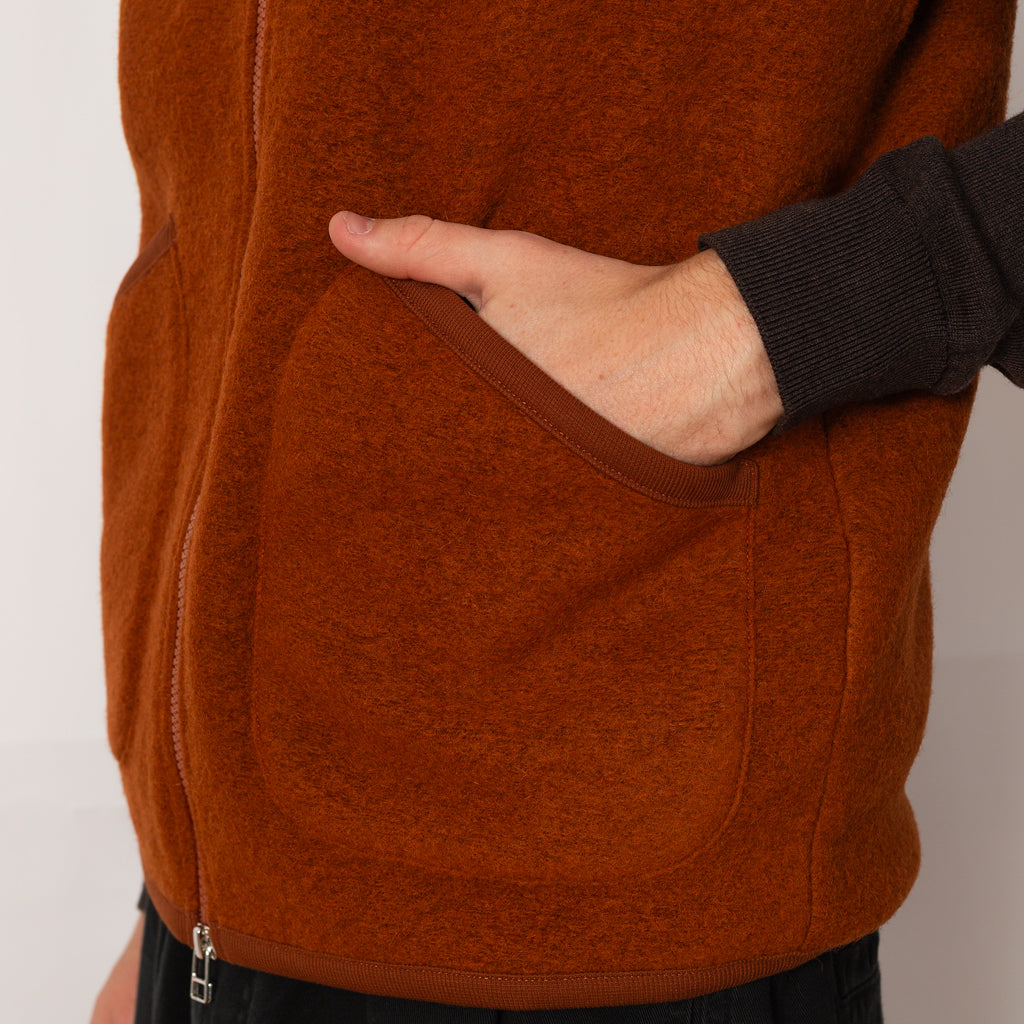 Wool Fleece Zip Waistcoat - Rust